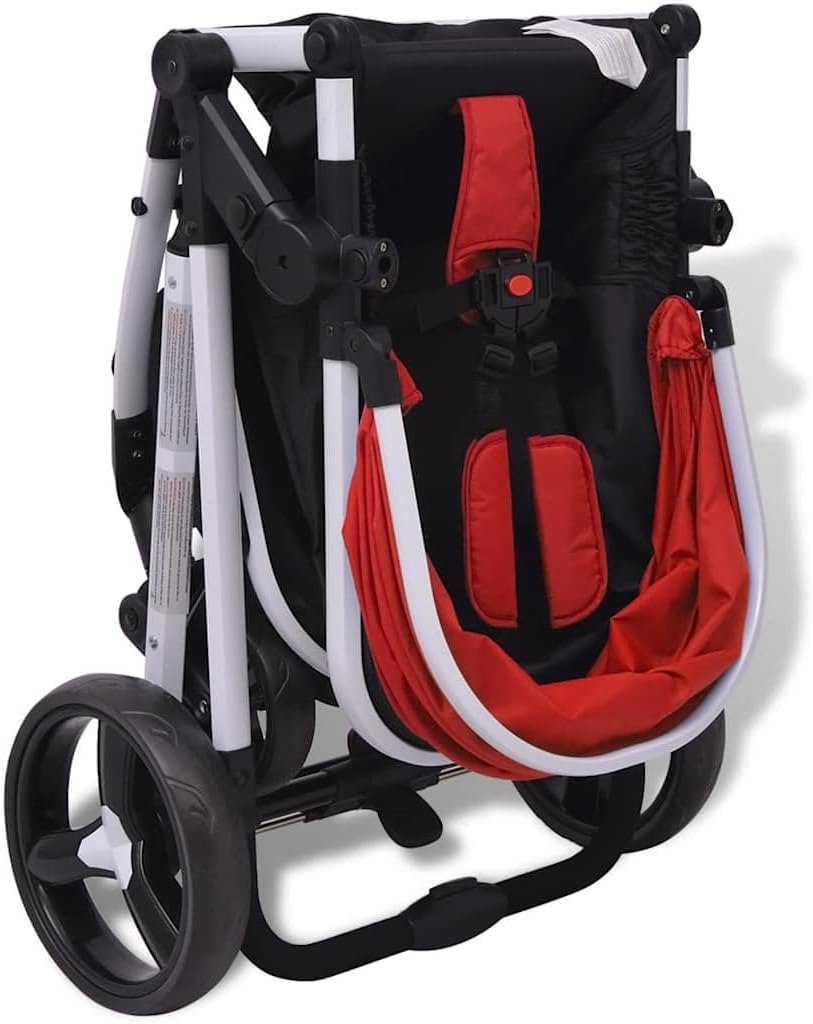 vidaXL Cochecito de bebé Pequeños Sillita Aluminio Tela Oxford Rojo miniatura 3