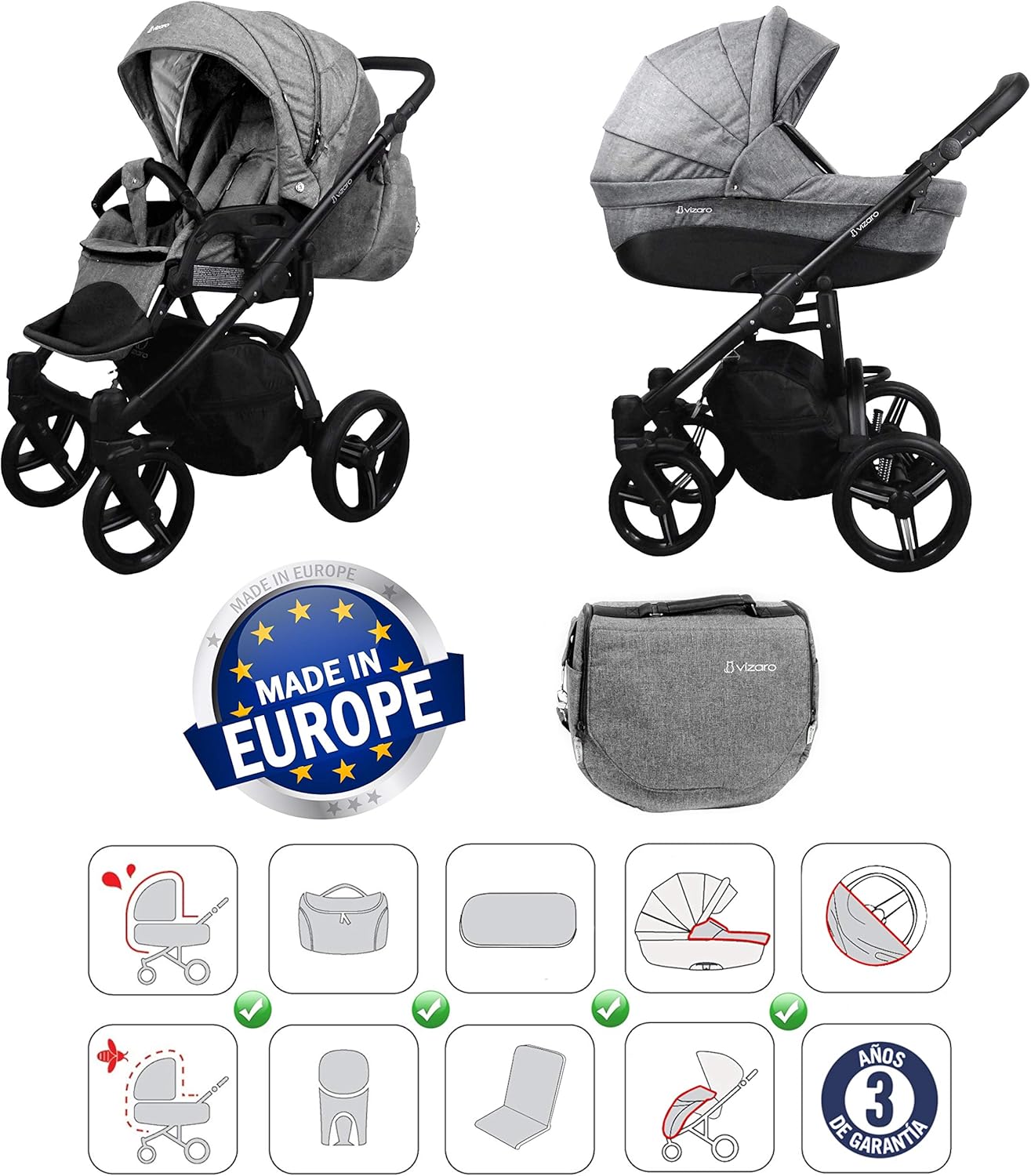 Vizaro Cochecito de bebé PEARL Dúo 2 en 1 miniatura 3