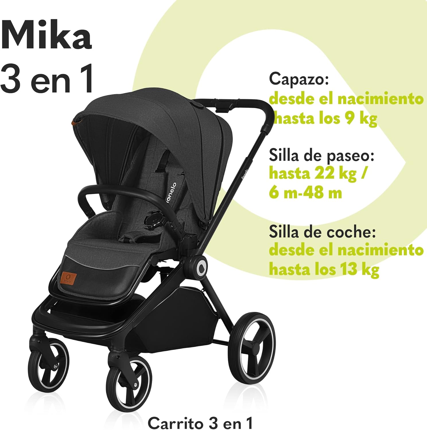 lionelo Cochecito de bebé Mika 3 piezas miniatura 3