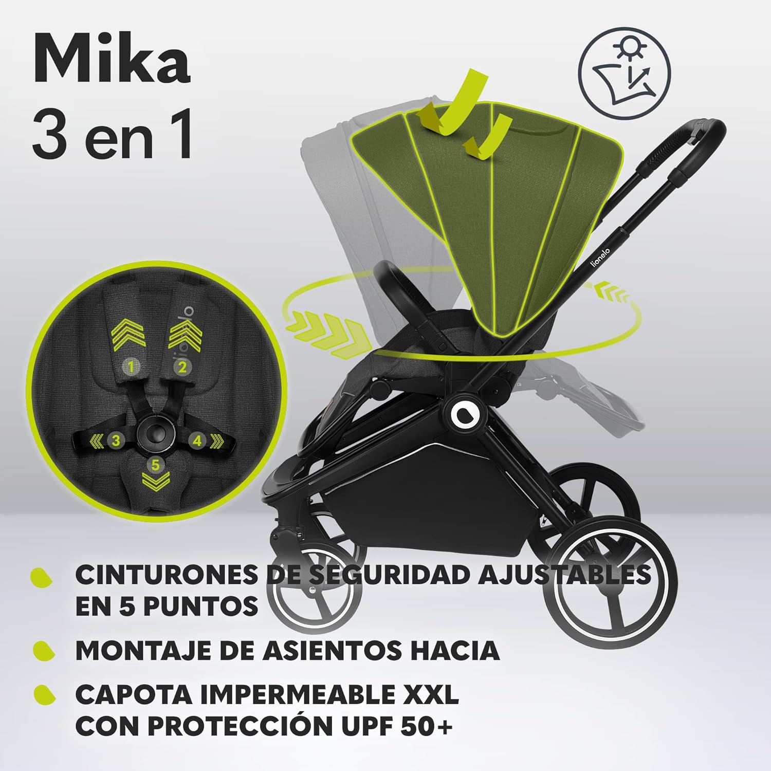 lionelo Cochecito de bebé Mika 3 piezas miniatura 4