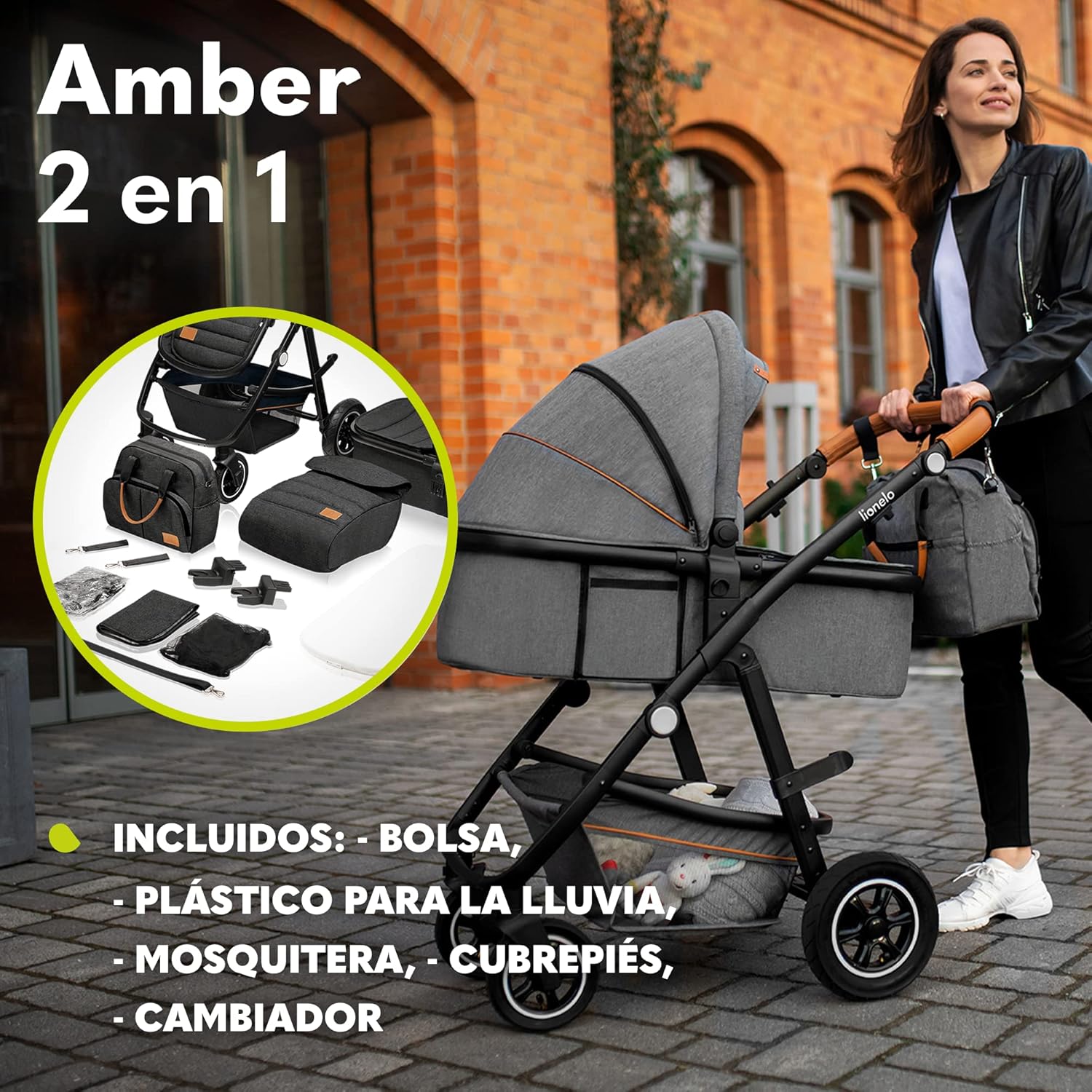 lionelo Cochecito de bebé Amber Coche multifuncional 2 en 1 Conjunto miniatura 9