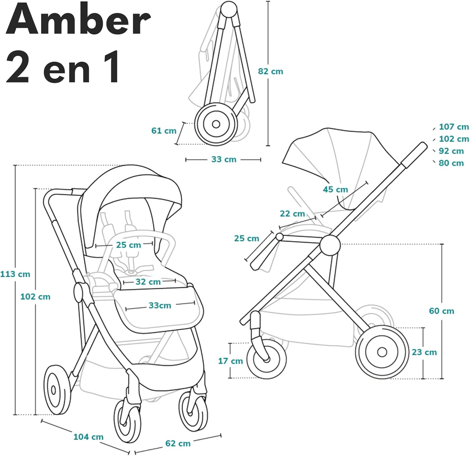 lionelo Cochecito de bebé Amber Coche multifuncional 2 en 1 Conjunto miniatura 10