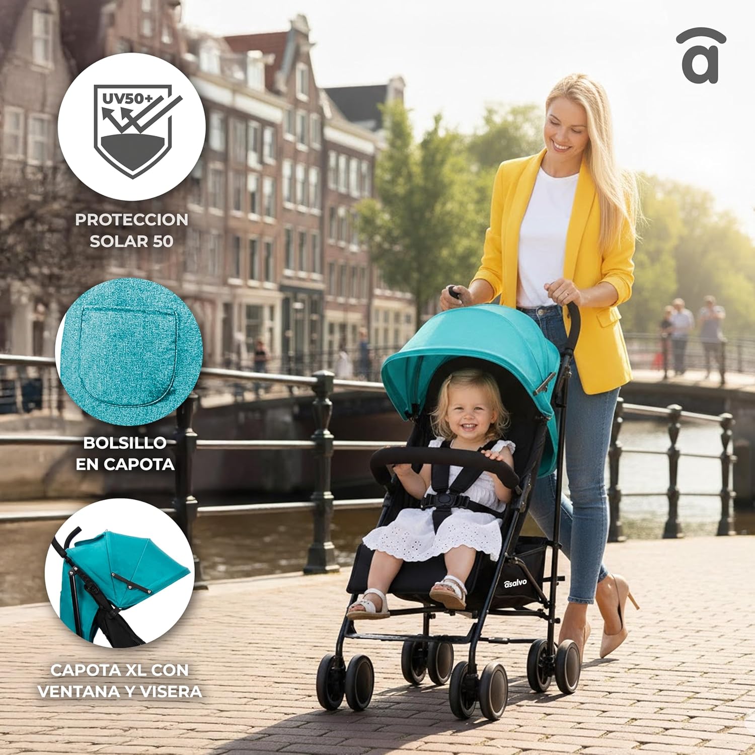 Asalvo Cochecito de bebé TOKYO. Respaldo Reclinable. Capota Ventana miniatura 4