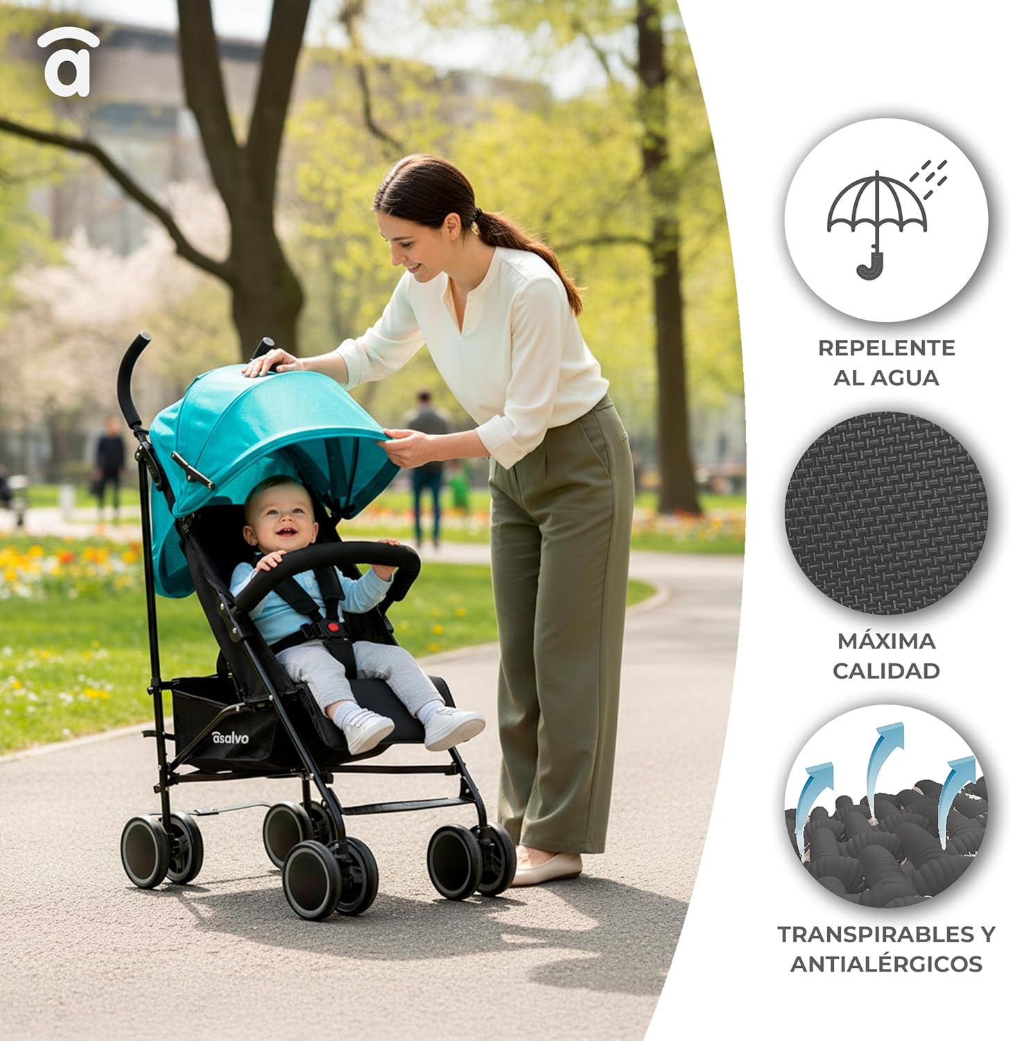 Asalvo Cochecito de bebé TOKYO. Respaldo Reclinable. Capota Ventana miniatura 5