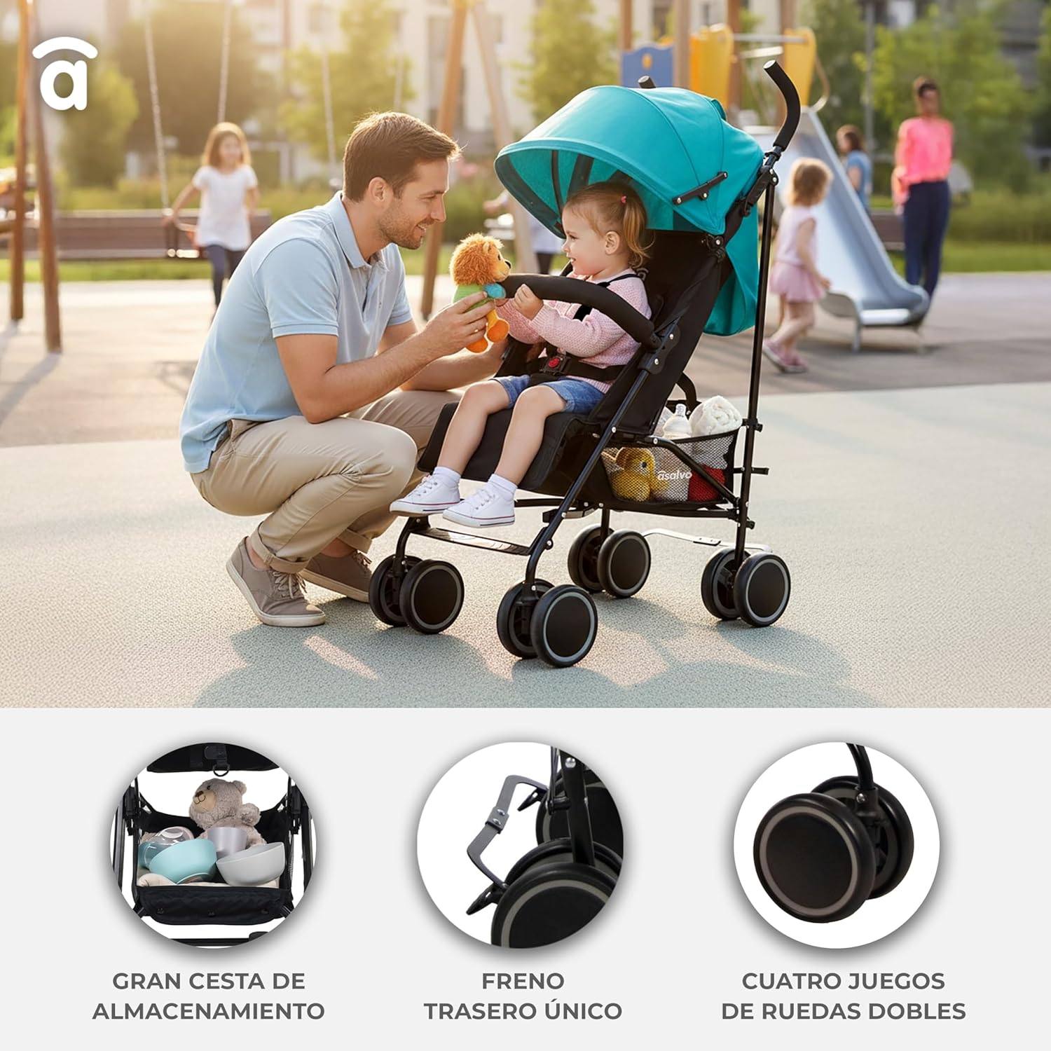Asalvo Cochecito de bebé TOKYO. Respaldo Reclinable. Capota Ventana miniatura 7