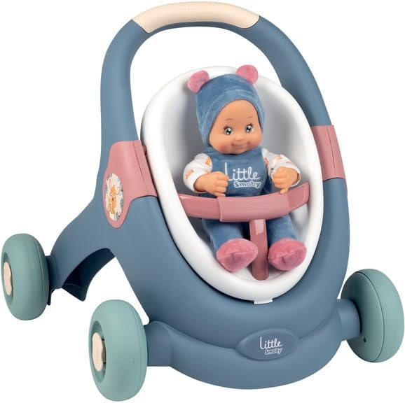 Smoby Cochecito de bebé - Little Smoby Andador 3-en-1 Muñeco 30cm miniatura 3