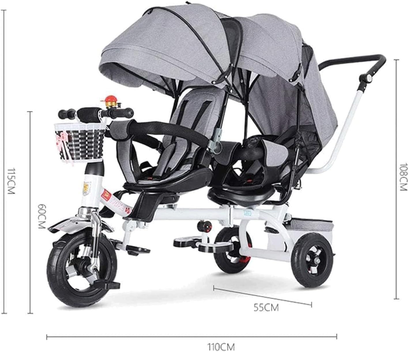 WAGLOS Cochecito de bebé gemelares Triciclo Gemelo Marco Acero miniatura 3