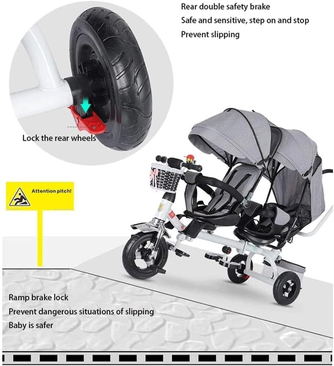 WAGLOS Cochecito de bebé gemelares Triciclo Gemelo Marco Acero miniatura 5
