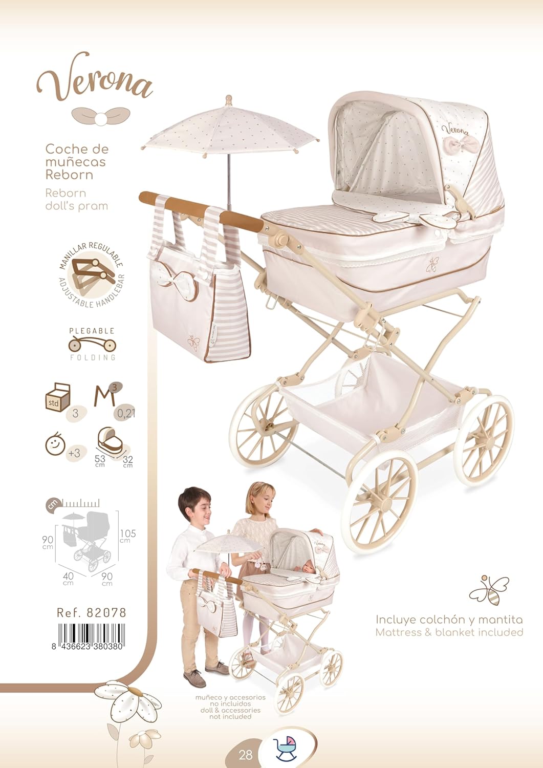 DE CUEVAS TOYS Cochecito de bebé Muñecas Decuevas Verona 55 cm miniatura 9