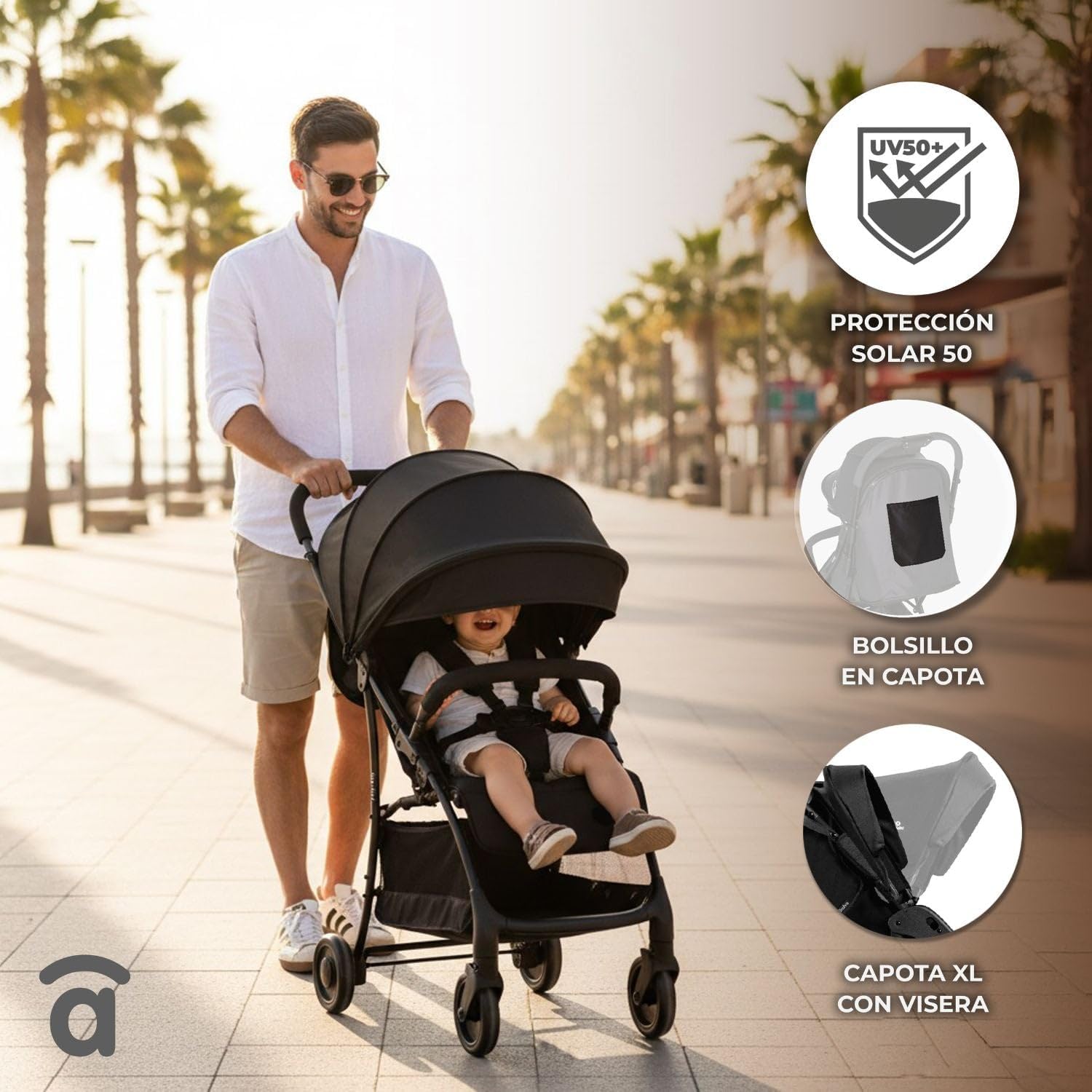 Asalvo Cochecito de bebé MILÁN. Respaldo Reclinable. Capota Ventana miniatura 4