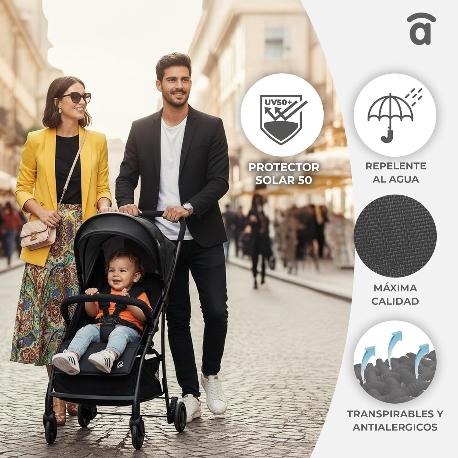 Asalvo Cochecito de bebé MILÁN. Respaldo Reclinable. Capota Ventana miniatura 5