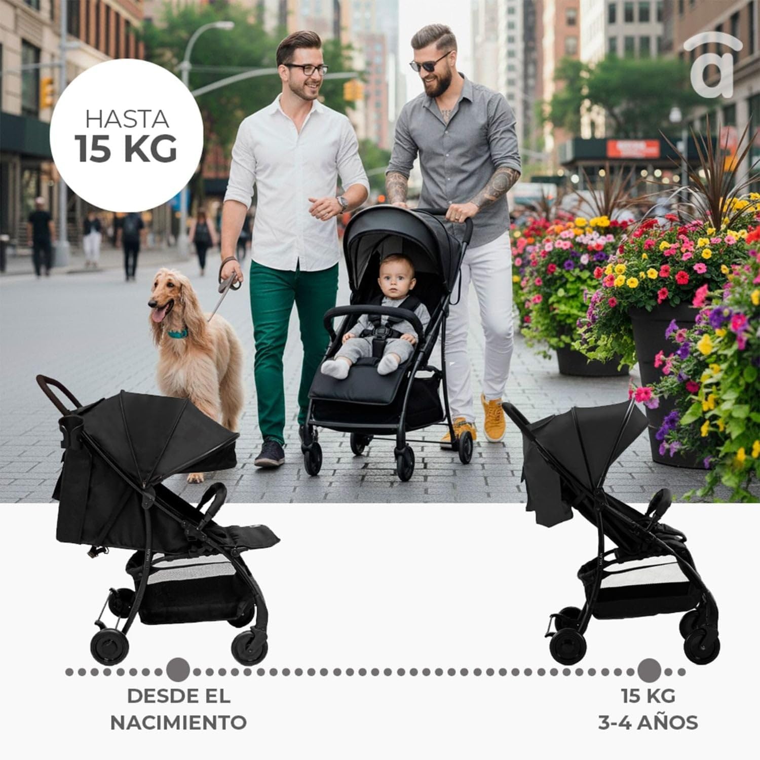 Asalvo Cochecito de bebé MILÁN. Respaldo Reclinable. Capota Ventana miniatura 8