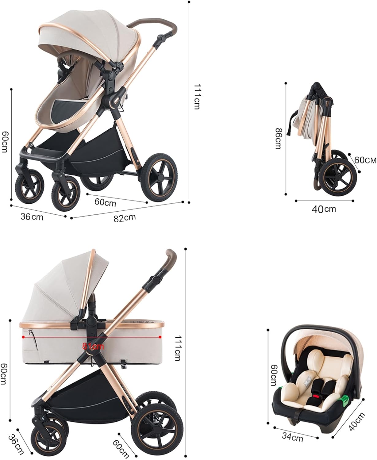 BEBBY Cochecito de bebé 3 en 1 miniatura 10