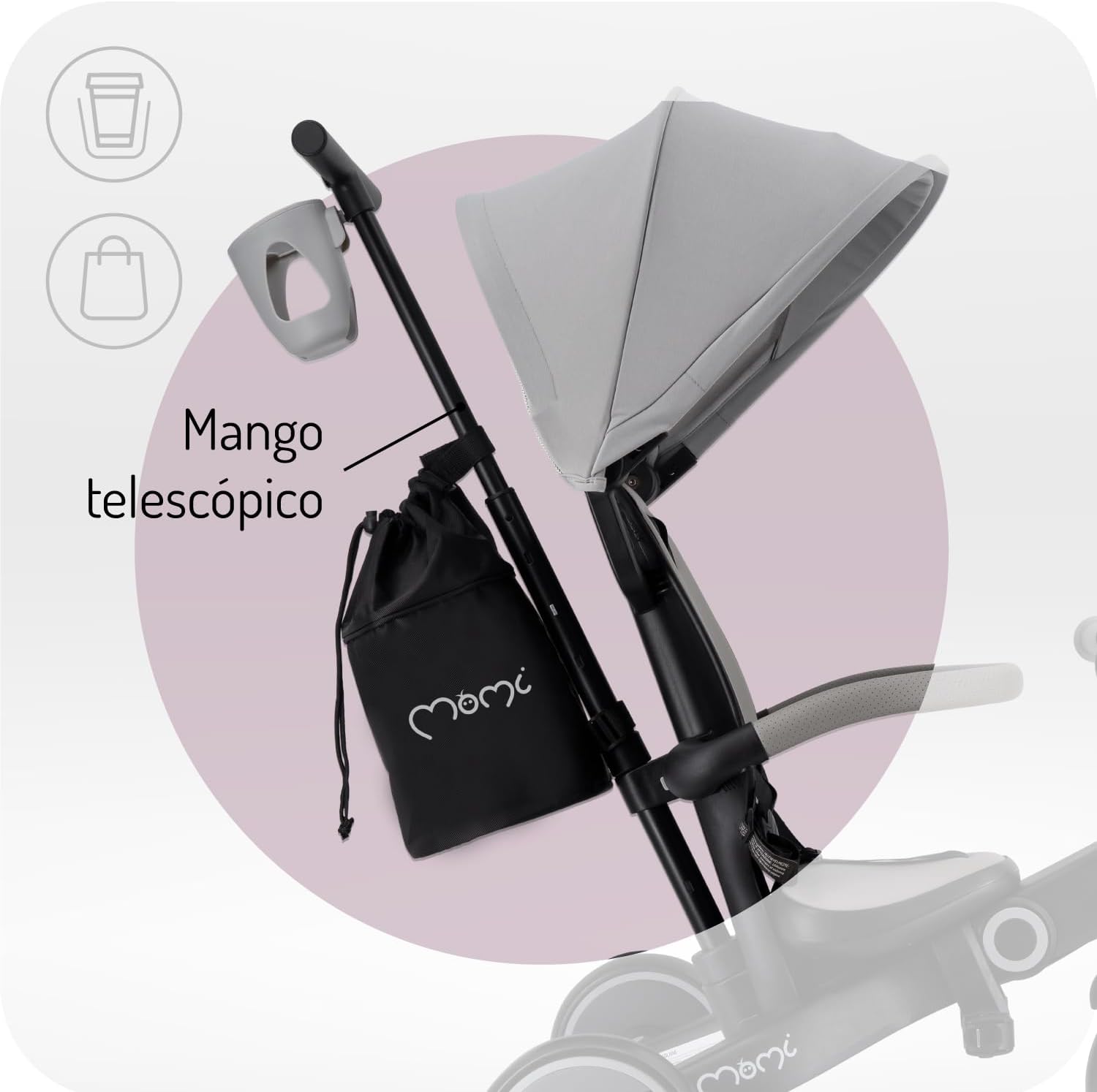 Momi Cochecito de bebé Triciclo 4 en 1 SOLIVIA Mango telescópico miniatura 7