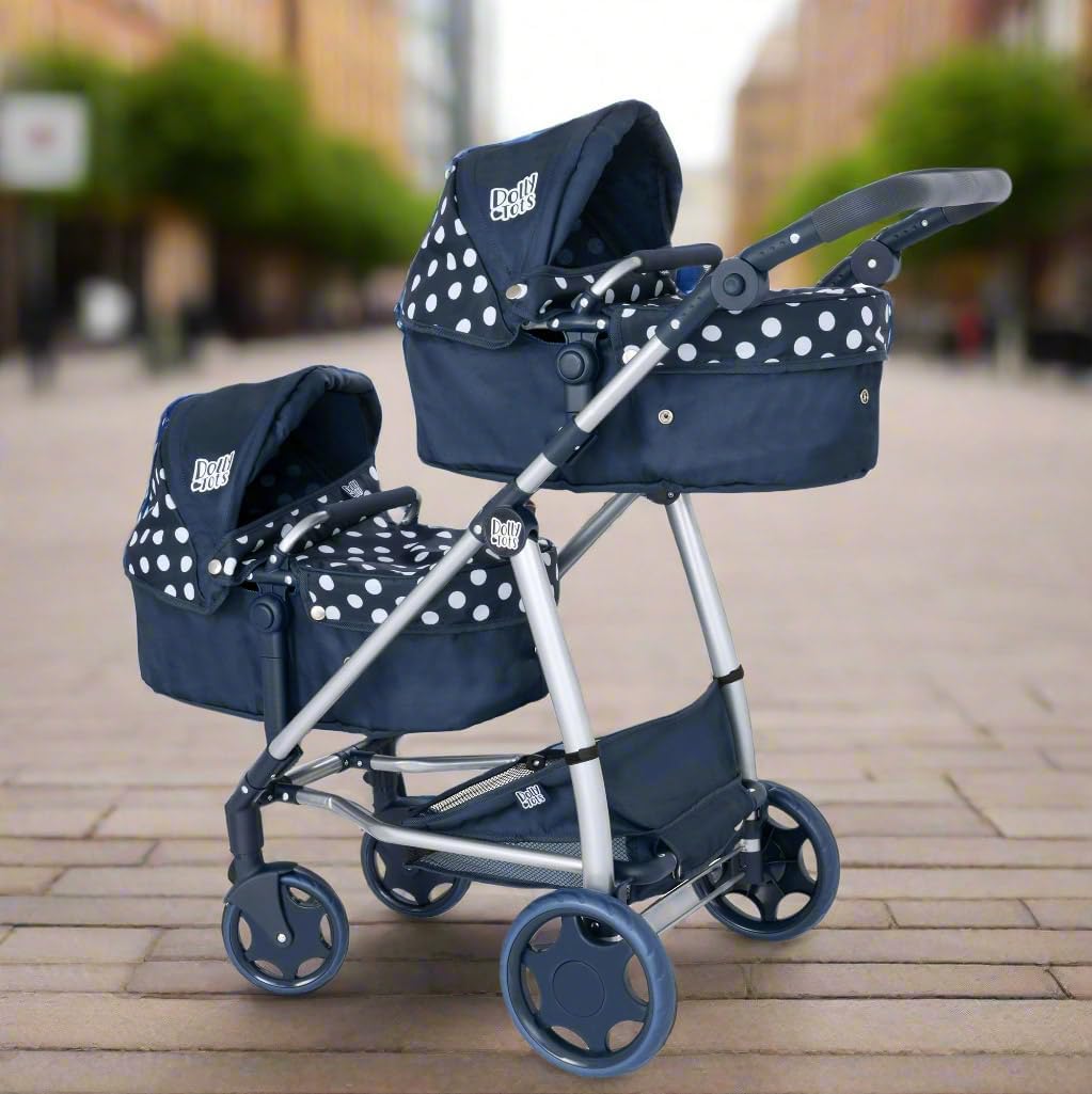 Dolly Tots Cochecito de bebé doble muñecas asa ajustable varias miniatura 3