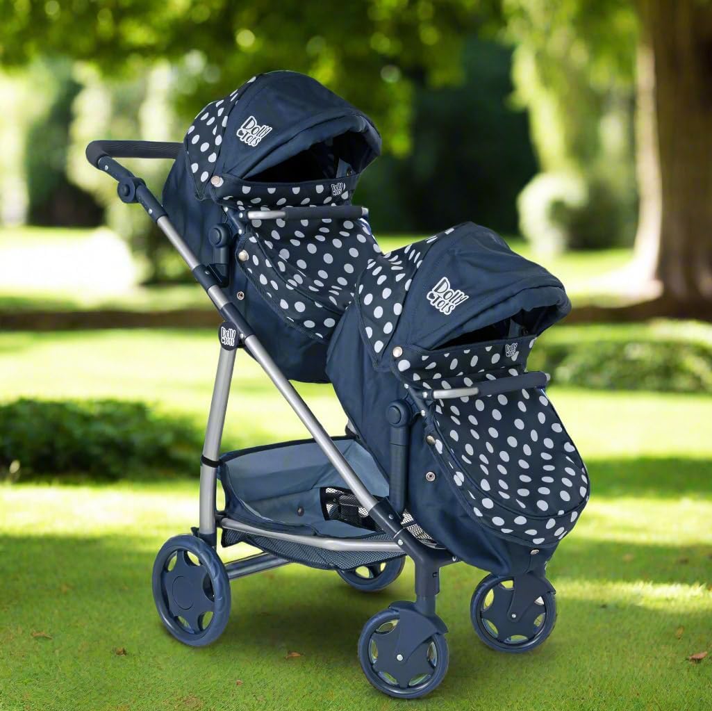 Dolly Tots Cochecito de bebé doble muñecas asa ajustable varias miniatura 4