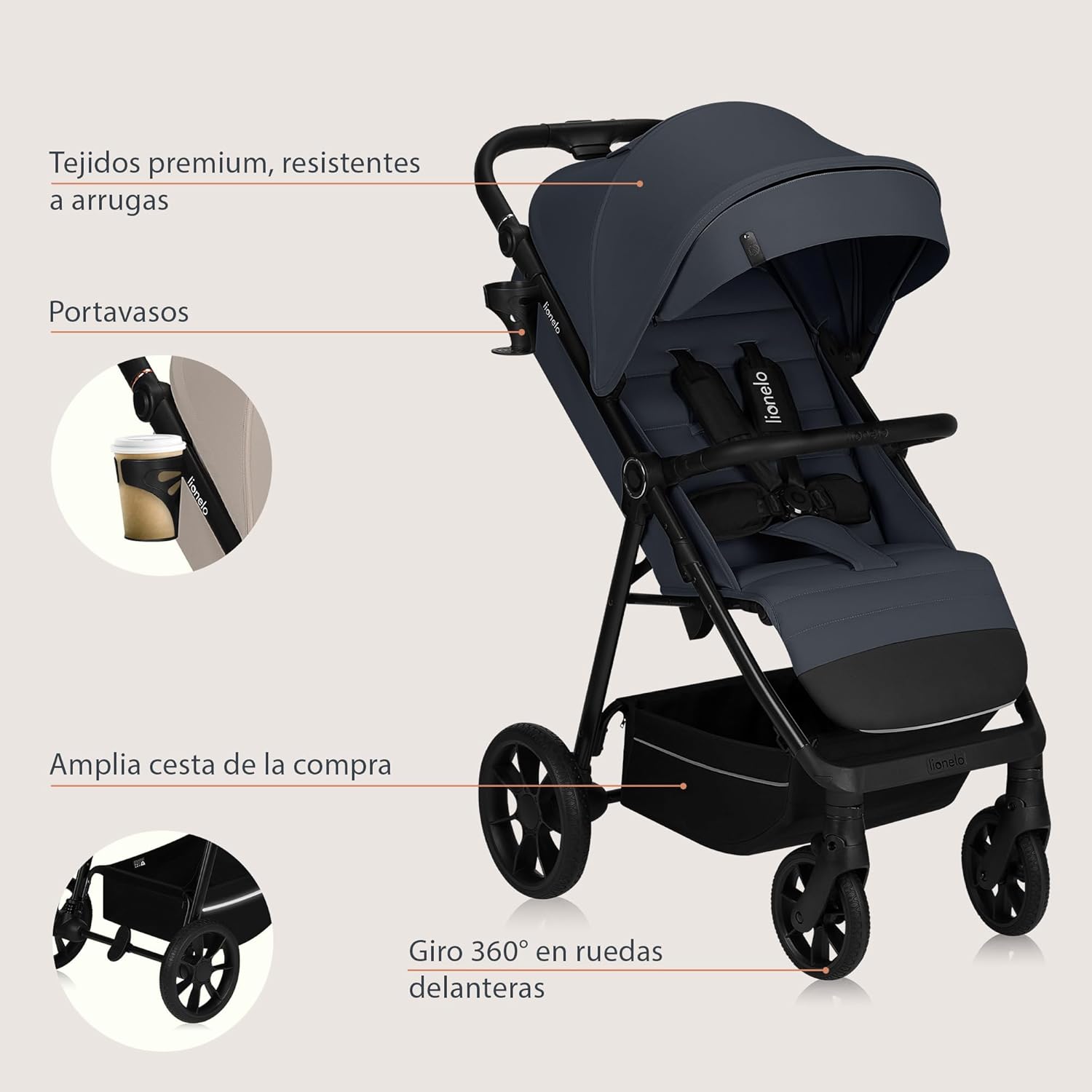 lionelo Cochecito de bebé IVA Hasta 22 kg 6 m a 4 años Ruedas miniatura 11