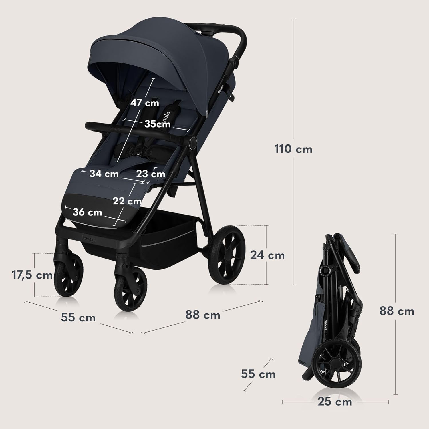 lionelo Cochecito de bebé IVA Hasta 22 kg 6 m a 4 años Ruedas miniatura 10