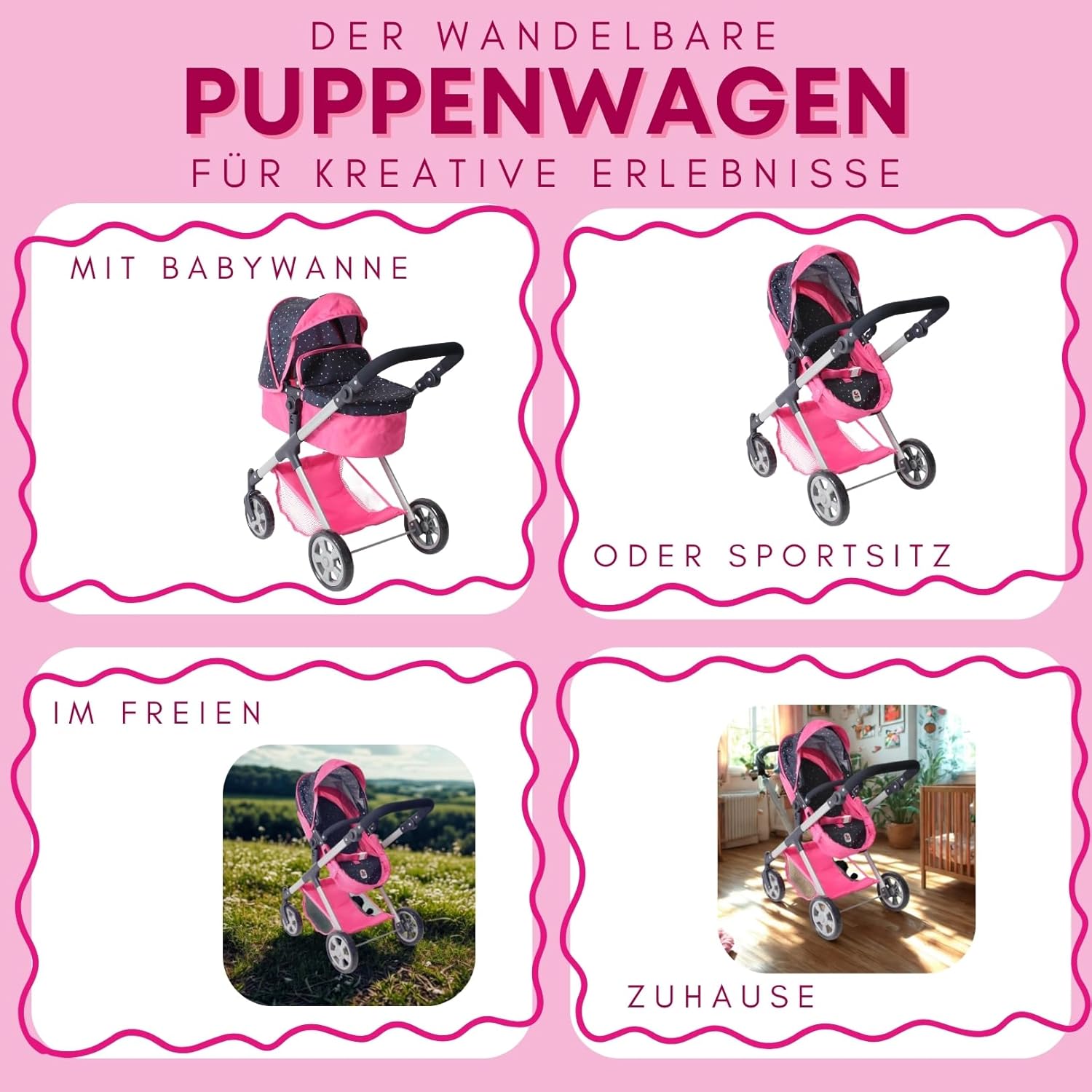 Bayer Chic 2000 Cochecito de bebé muñecas Mila 2 en 1 miniatura 5